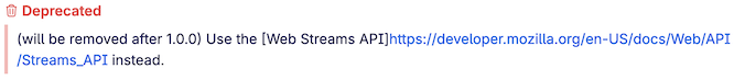 The io.readLines docs in Deno with a big deprecation warning